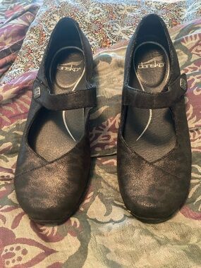 Dansko Black Shimmery Mary Jane Flats